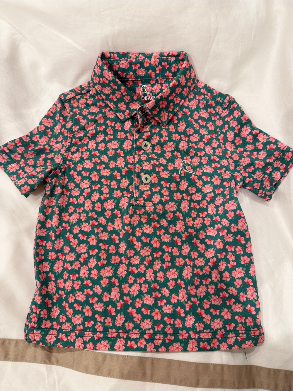 2T - Rhoback Green Polo with Pink Floral Print